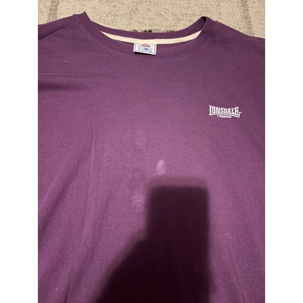 Lonsdale London Mens Purple Crew Neck Short Sleeve T-Shirt Size XL Stains SKU 60 - Picture 2 of 4